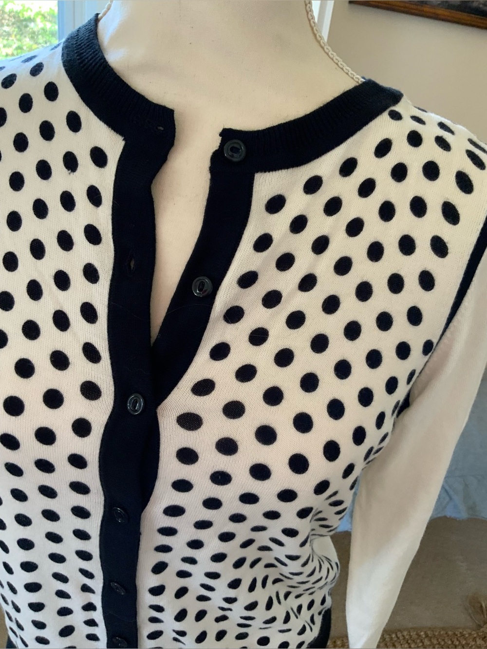 Ann Taylor Loft Polka Dot Button-Front Cardigan - Black & White